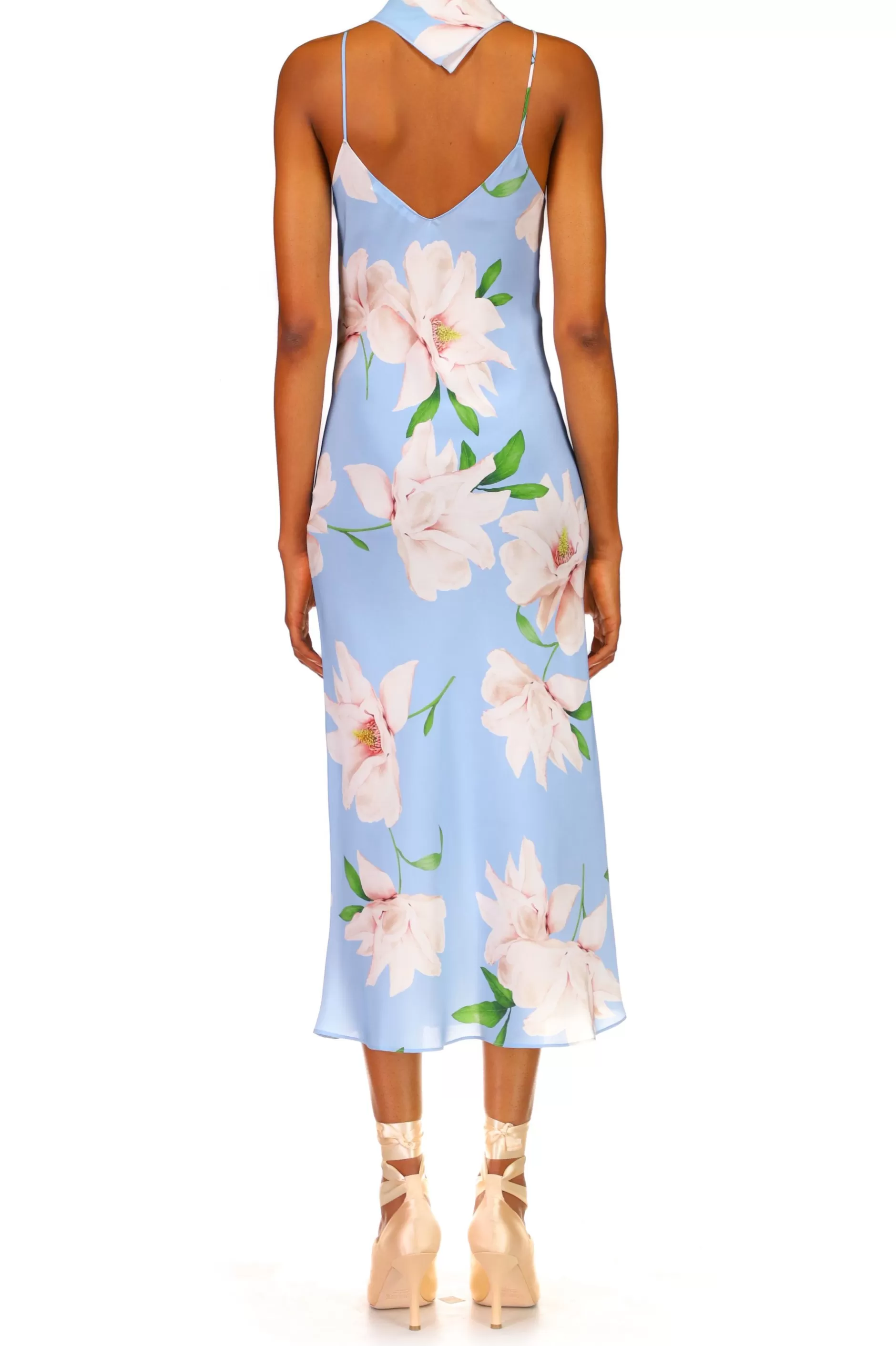 Dresses*Rodarte Blue And White Floral Silk Slip With Silk Flower Detail