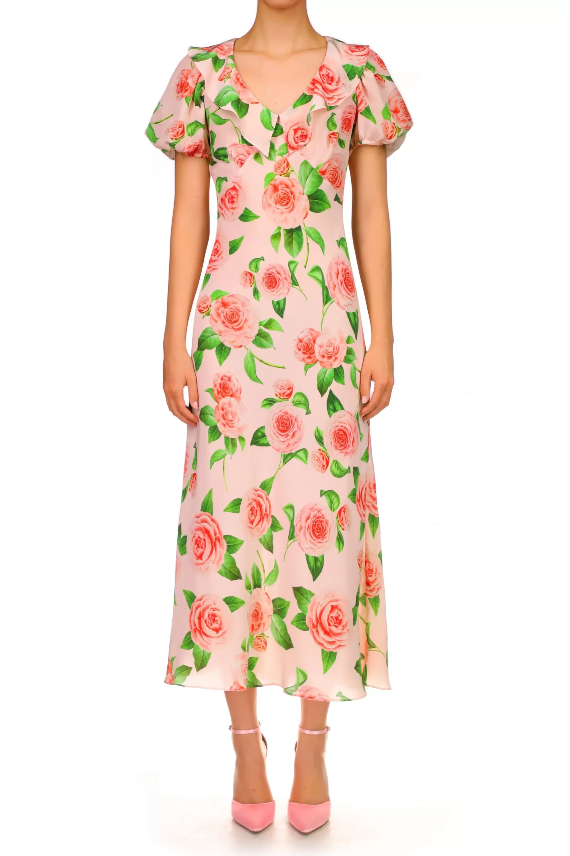 Dresses*Rodarte Camellia Printed Silk Bias Dress With Ruffle Details