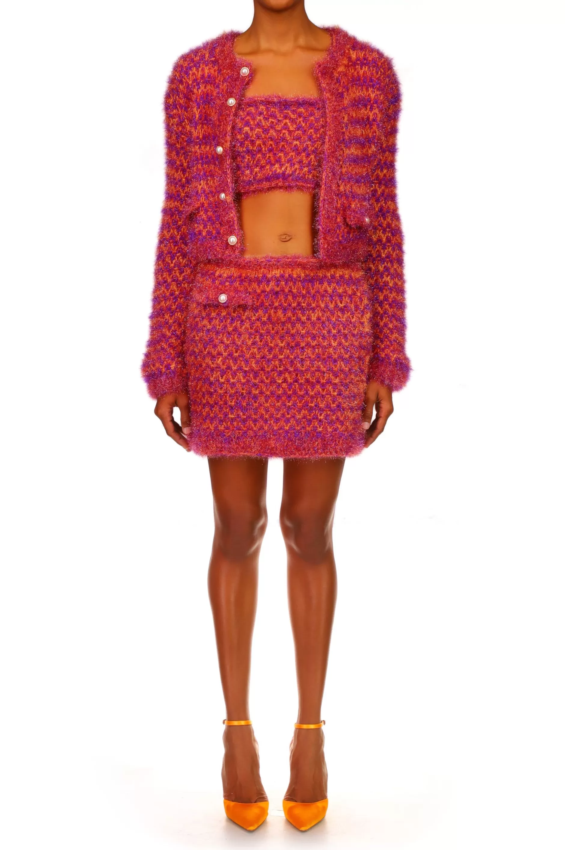 Knitwear*Rodarte Fuchsia And Orange Hand Knit Strapless Top
