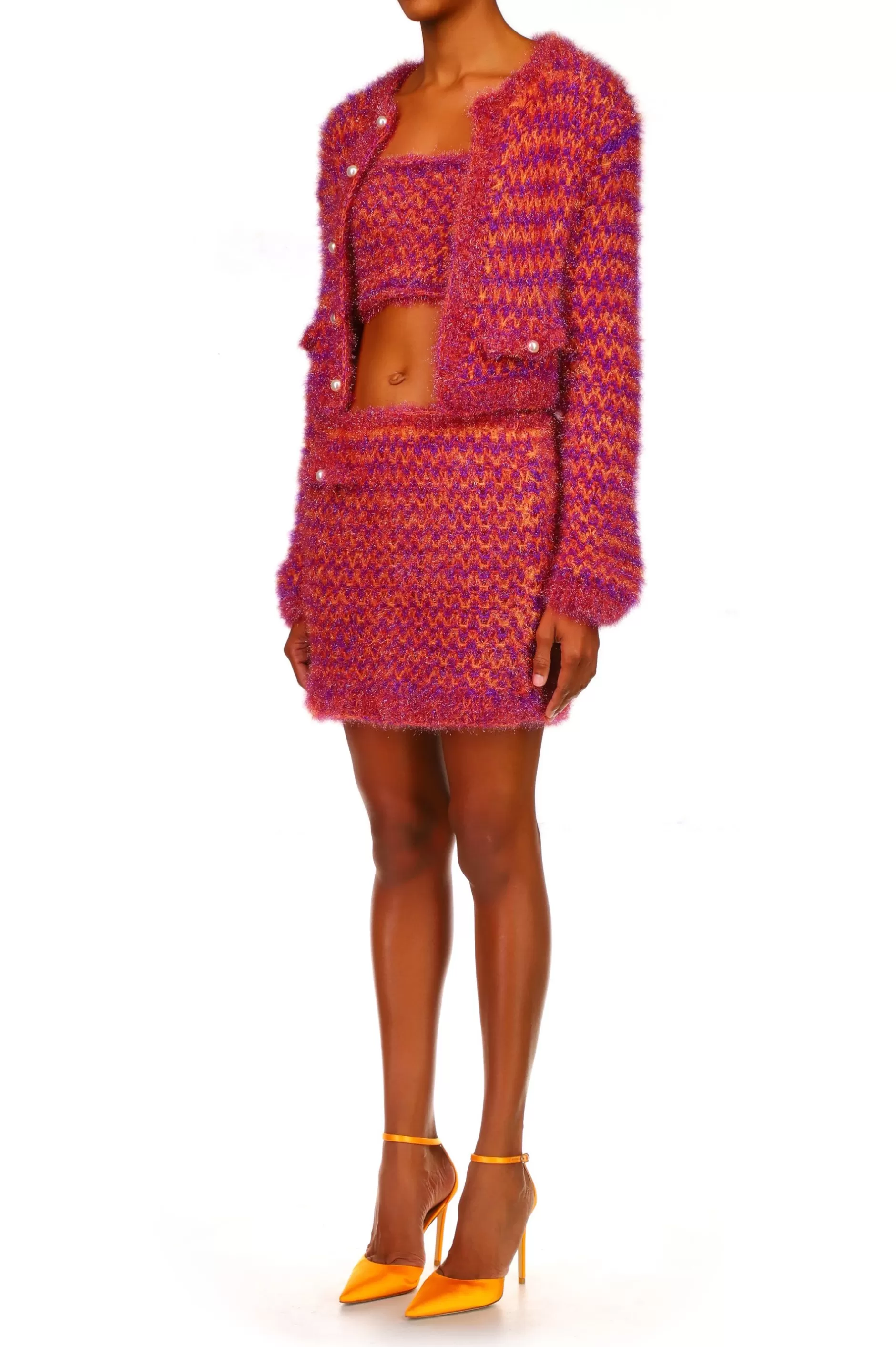 Knitwear*Rodarte Fuchsia And Orange Hand Knit Strapless Top