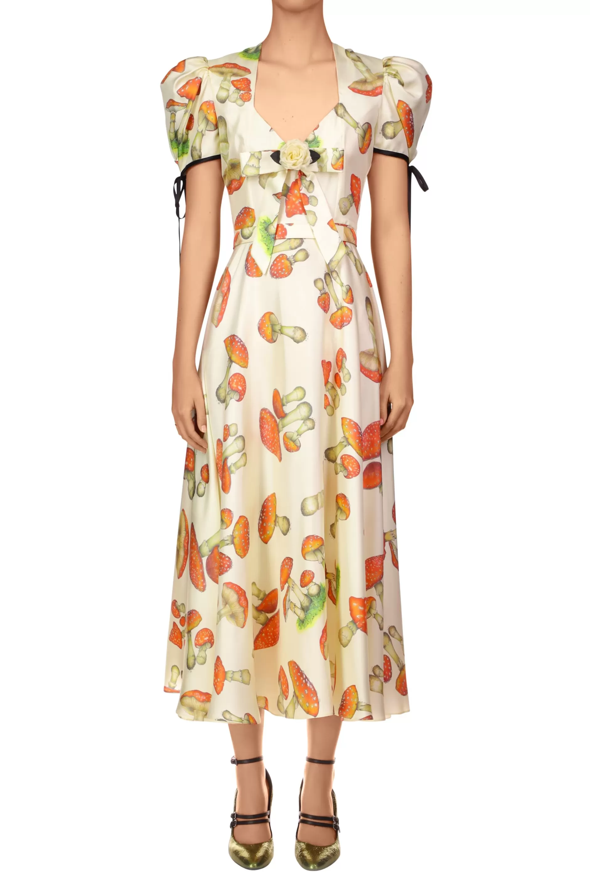 Dresses*Rodarte Mushroom Printed Twill Dress With Silk Flower