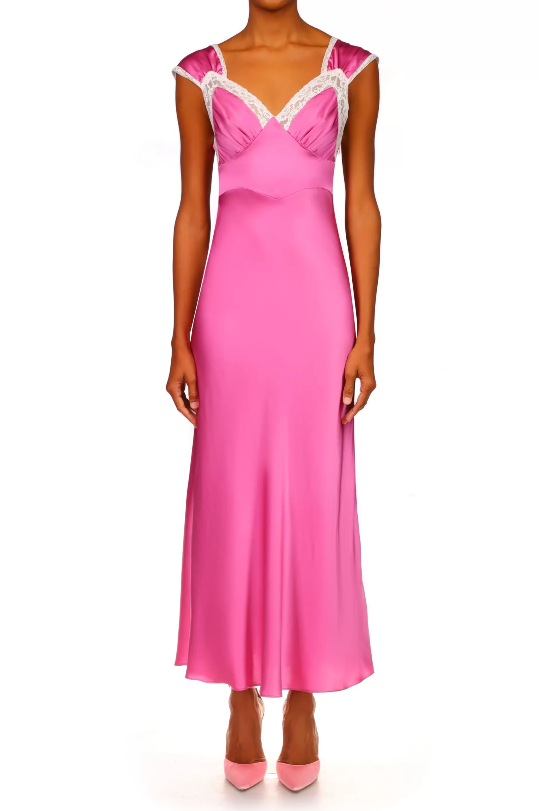 Dresses*Rodarte Orchid Silk Satin Dress With Lace Details