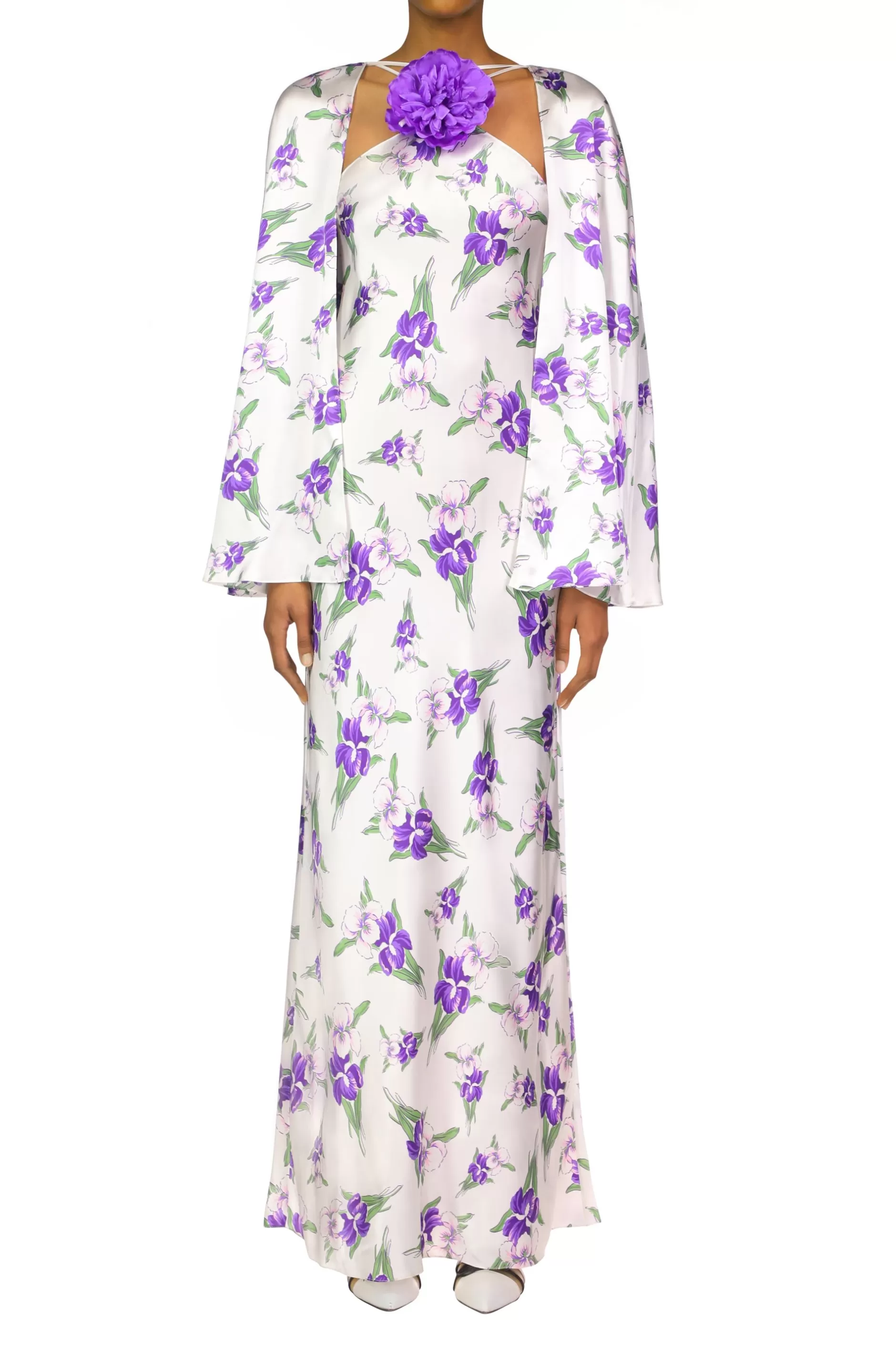 Dresses*Rodarte Purple Iris Printed Silk Satin Capelet