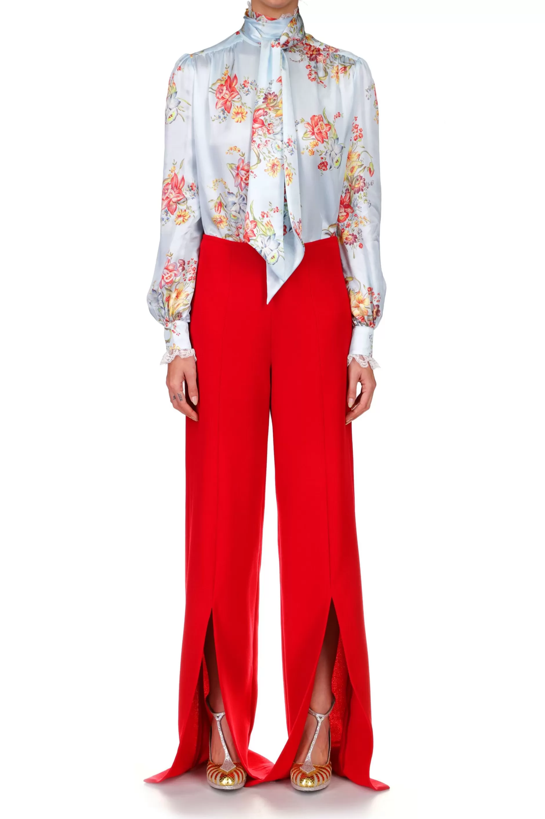 Bottoms*Rodarte Red Wide Leg Double Faced Wool Pant