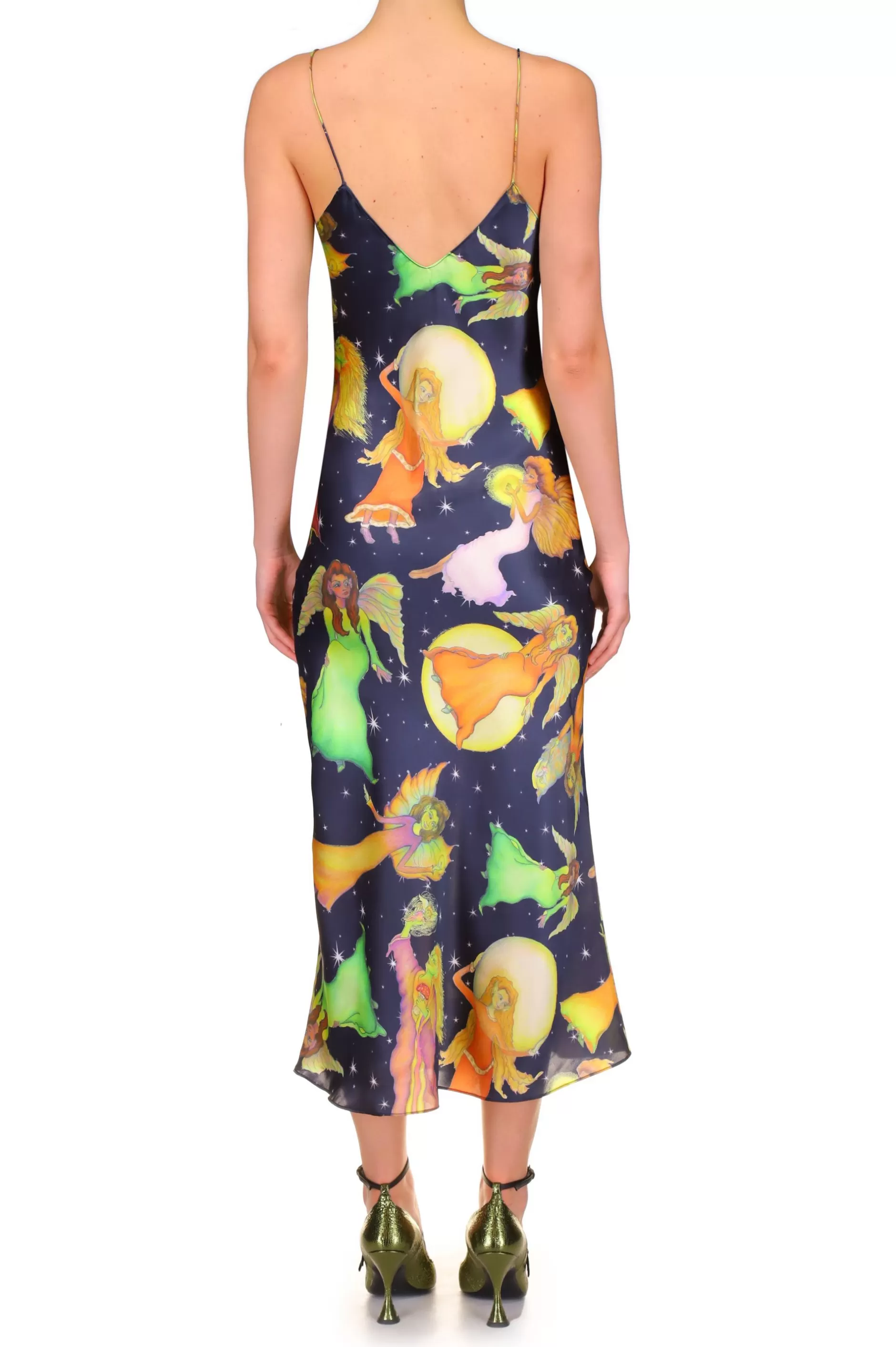Dresses*Rodarte Starry Sky And Fairy Printed Silk Satin Bias Slip Dress